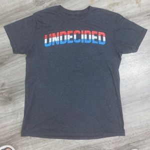 Grey T-Shirt w/ UNDECIDED in Red, White & Blue. Excellent Condition -Medium